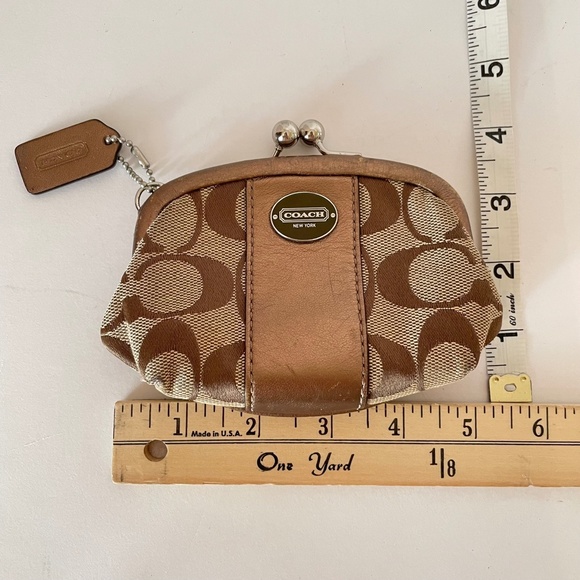 Coach Signature Canvas Bronze Leather Kisslock Pouch - Picture 8 of 8